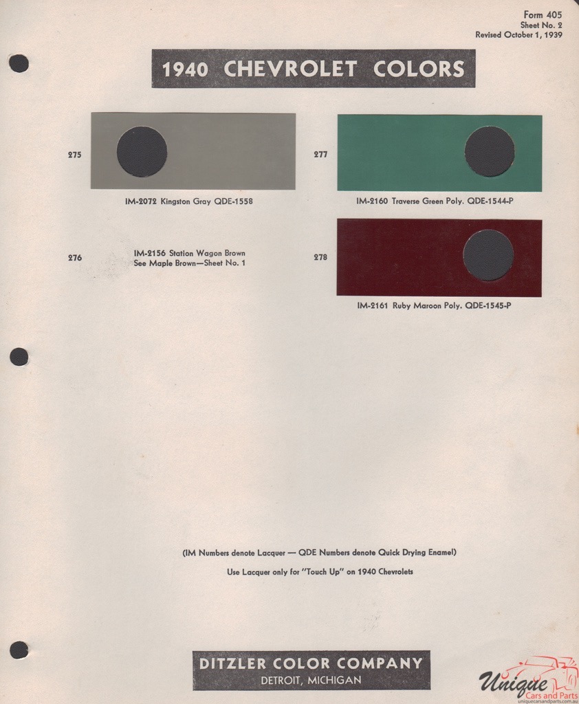 1940 Chev Paint Charts PPG 3